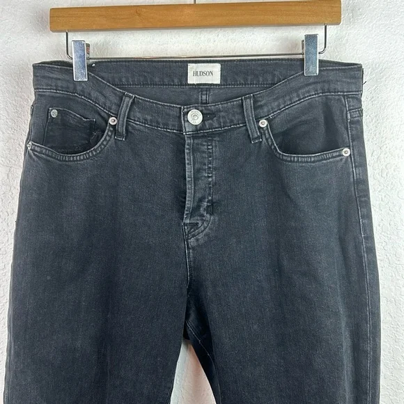 Hudson Luxe Crop Riley Relaxed color virt Straight Black Jeans 29 - Picture 2 of 9